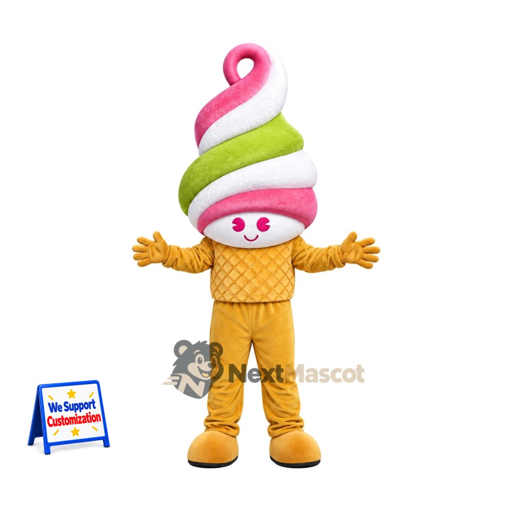 Ice Cream Cone Mascot Costume - Rainbow, Yellow Legs for Food Festivals Ice Cream Cone Mascot Costume - Rainbow, Yellow Legs for Food Festivals
