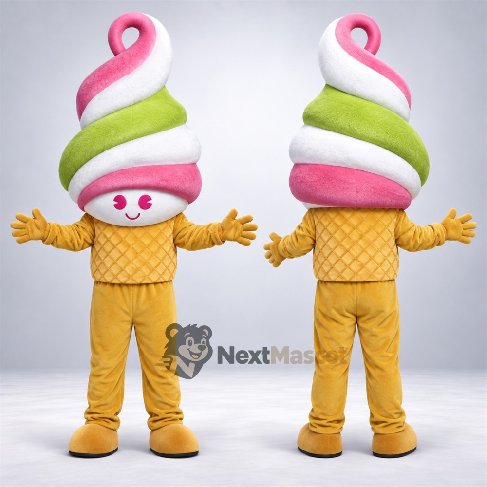 Ice Cream Cone Mascot Costume - Rainbow, Yellow Legs for Food Festivals Ice Cream Cone Mascot Costume - Rainbow, Yellow Legs for Food Festivals