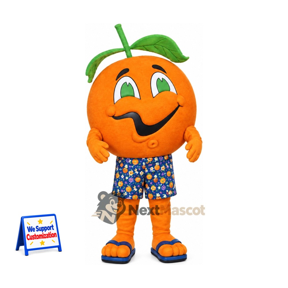 Orange Mascot Costume - Blue Shorts for Food Festivals Orange Mascot Costume - Blue Shorts for Food Festivals