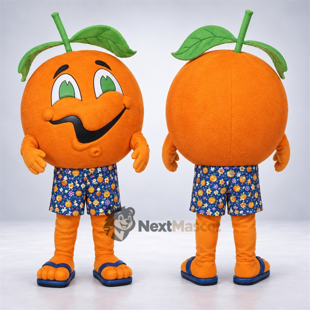 Orange Mascot Costume - Blue Shorts for Food Festivals Orange Mascot Costume - Blue Shorts for Food Festivals