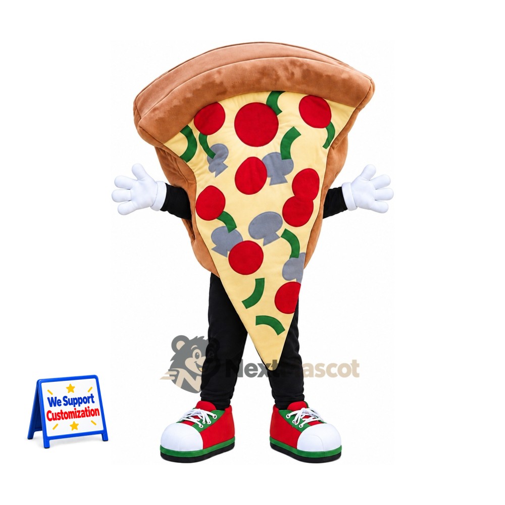 Pizza Slice Mascot Costume - Red and Green Sneakers Pizza Slice Mascot Costume - Red and Green Sneakers