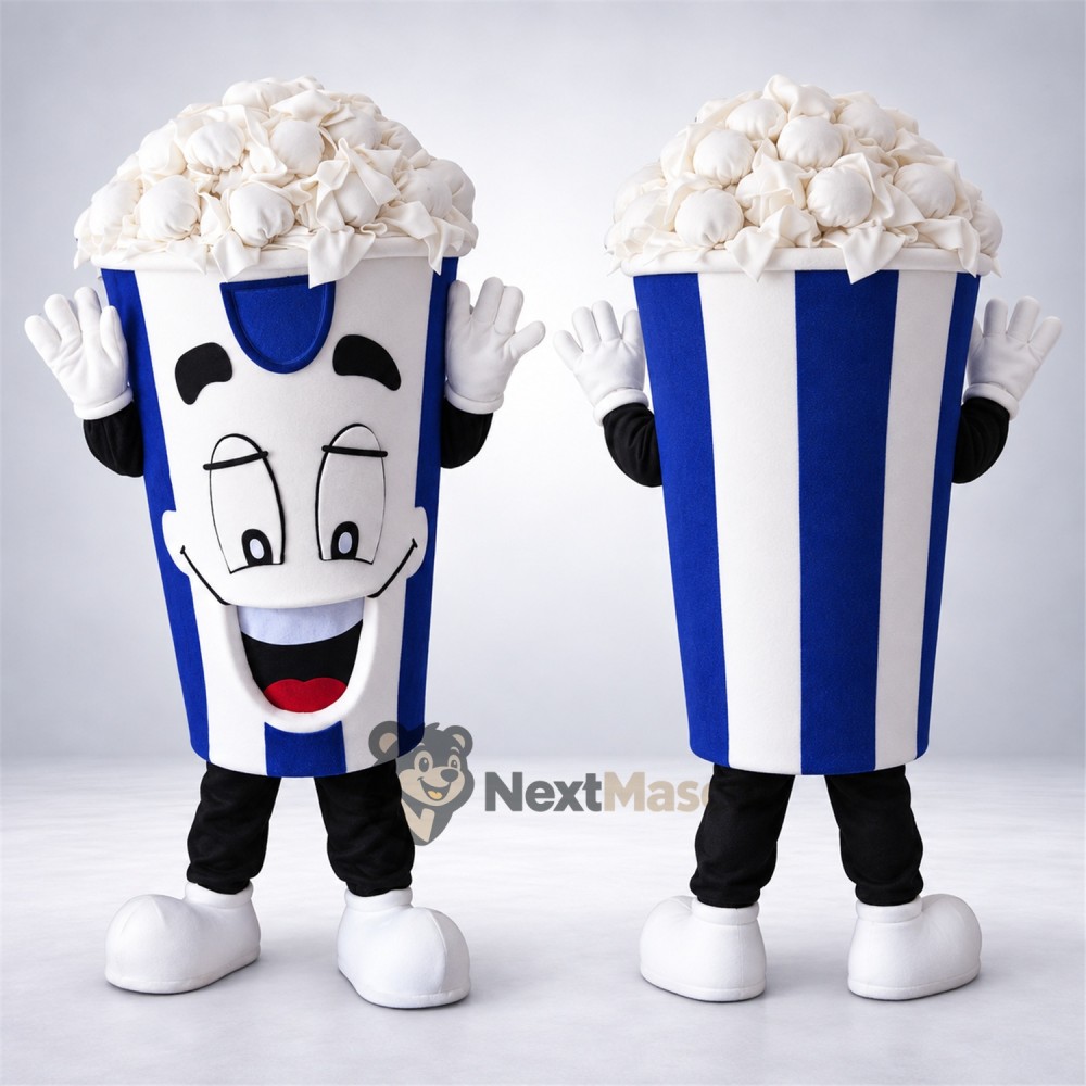 Popcorn Mascot Costume - Blue and White Striped Carton Popcorn Mascot Costume - Blue and White Striped Carton