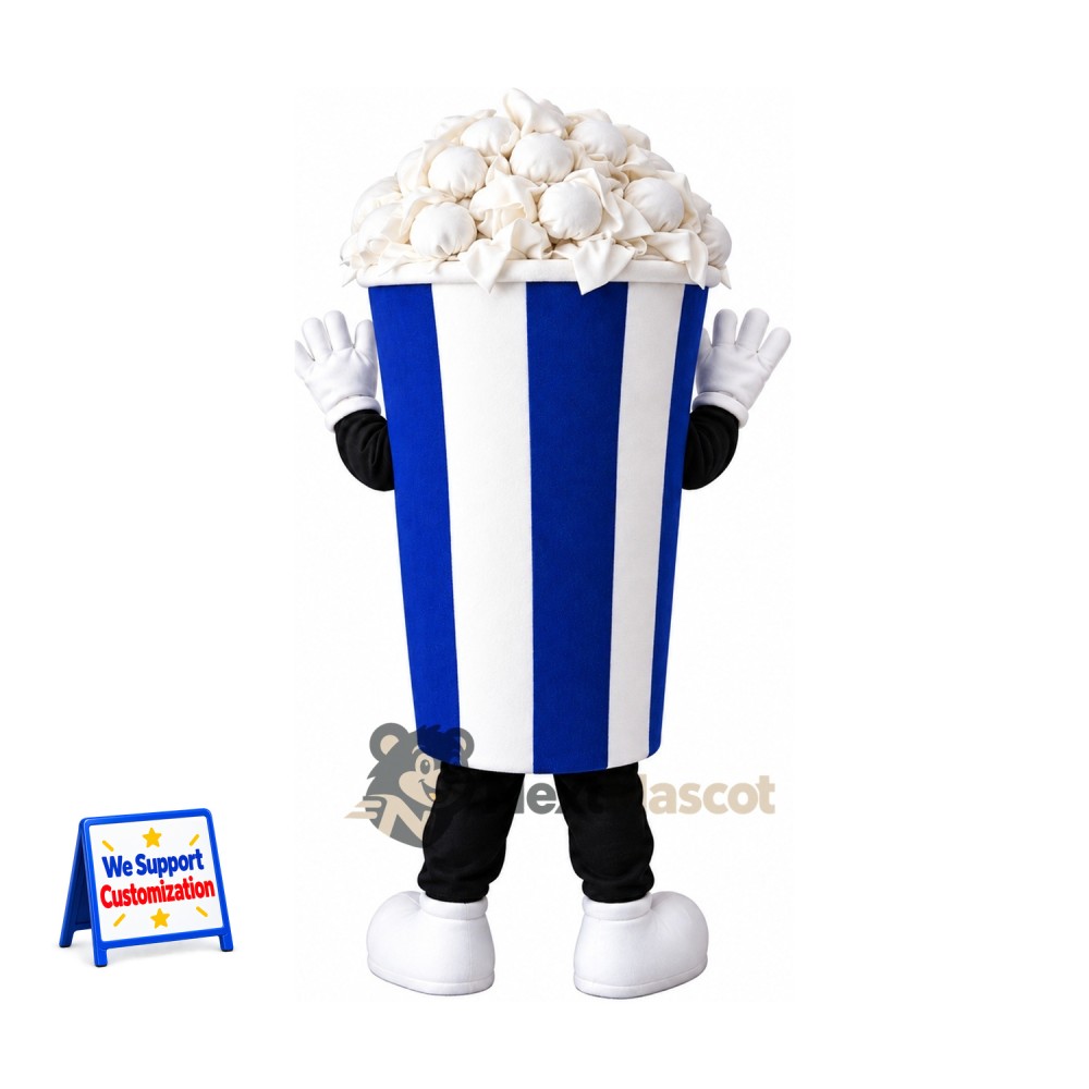 Popcorn Mascot Costume - Blue and White Striped Carton Popcorn Mascot Costume - Blue and White Striped Carton