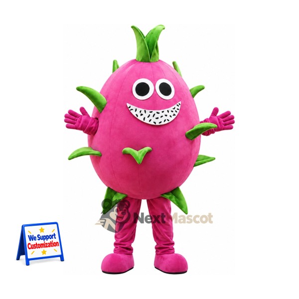 Dragon Fruit Mascot Costume - Pink, Wide Grin for Restaurant Events