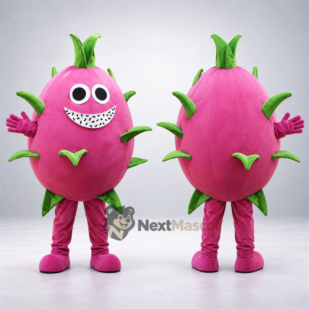 Dragon Fruit Mascot Costume - Pink, Wide Grin for Restaurant Events Dragon Fruit Mascot Costume - Pink, Wide Grin for Restaurant Events