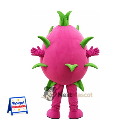 Dragon Fruit Mascot Costume - Pink, Wide Grin for Restaurant Events Dragon Fruit Mascot Costume - Pink, Wide Grin for Restaurant Events