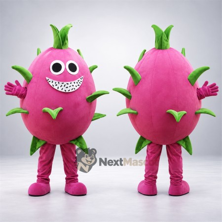 Dragon Fruit Mascot Costume - Pink, Wide Grin for Restaurant Events Dragon Fruit Mascot Costume - Pink, Wide Grin for Restaurant Events