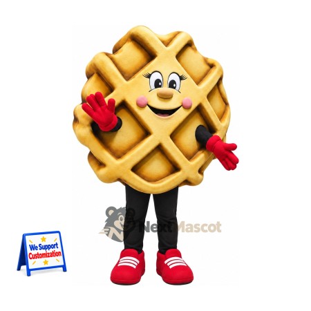 Waffle Mascot Costume - Red Gloves and Sneakers Waffle Mascot Costume - Red Gloves and Sneakers