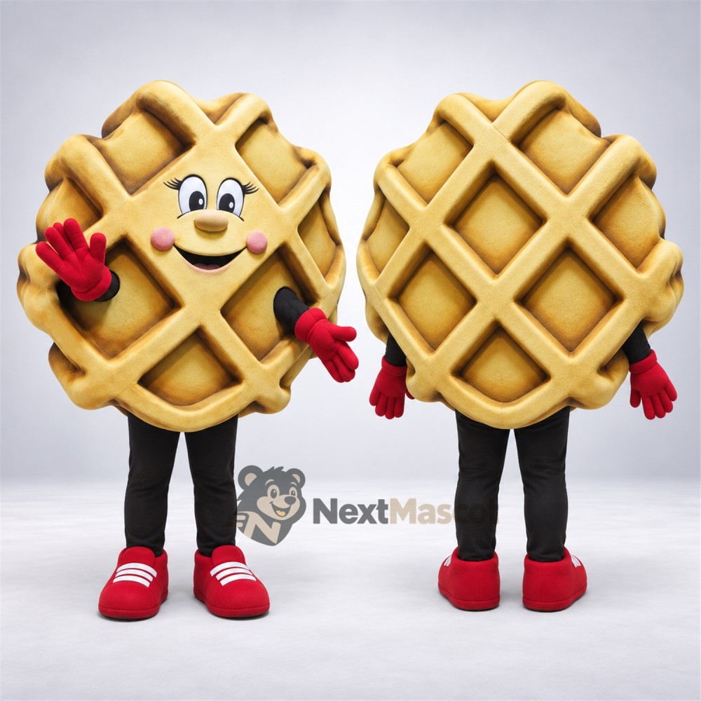 Waffle Mascot Costume - Red Gloves and Sneakers Waffle Mascot Costume - Red Gloves and Sneakers