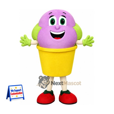 Ice Cream Cup Mascot Costume - Pink, Yellow Gloves Ice Cream Cup Mascot Costume - Pink, Yellow Gloves