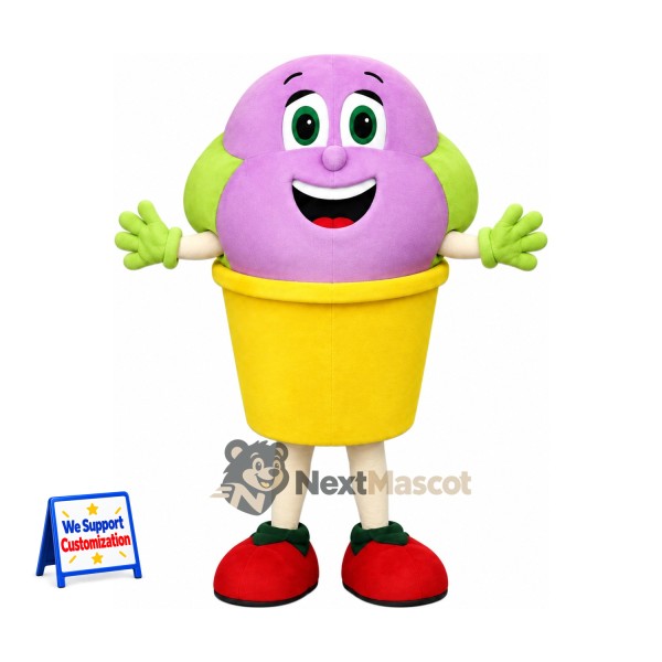 Ice Cream Cup Mascot Costume - Pink, Yellow Gloves