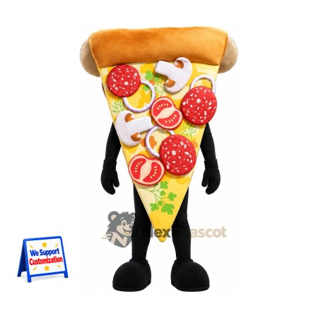 Pizza Slice Mascot Costume - Realistic Toppings and Black Legs Pizza Slice Mascot Costume - Realistic Toppings and Black Legs