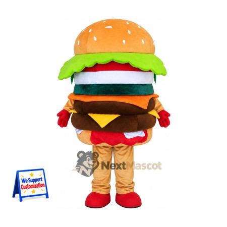 Double Burger Mascot Costume - Red Gloves and Shoes for Food Festivals Double Burger Mascot Costume - Red Gloves and Shoes for Food Festivals