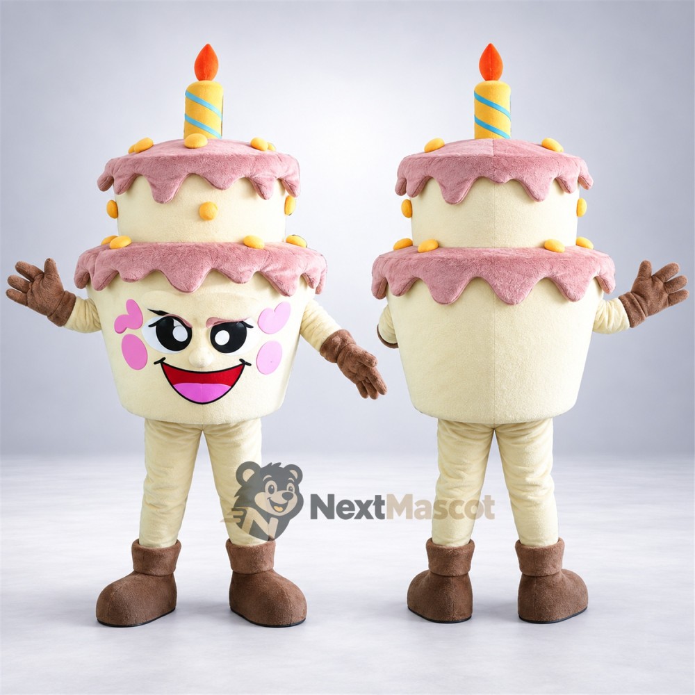 Birthday Cake Mascot Costume - Pink Icing and Candle Birthday Cake Mascot Costume - Pink Icing and Candle