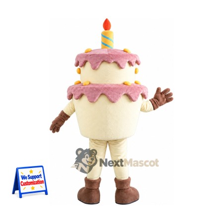Birthday Cake Mascot Costume - Pink Icing and Candle Birthday Cake Mascot Costume - Pink Icing and Candle