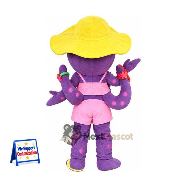 Octopus Mascot Costume - Purple, Yellow Hat for Ocean Events Octopus Mascot Costume - Purple, Yellow Hat for Ocean Events