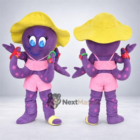 Octopus Mascot Costume - Purple, Yellow Hat for Ocean Events Octopus Mascot Costume - Purple, Yellow Hat for Ocean Events