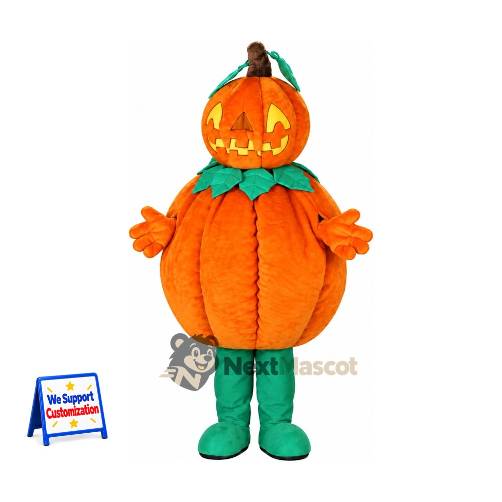 Jack O Lantern Mascot Costume - Green Leaf Collar Jack O Lantern Mascot Costume - Green Leaf Collar