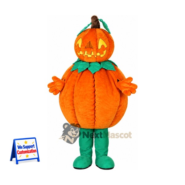 Jack O Lantern Mascot Costume - Green Leaf Collar