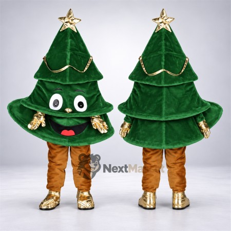 Christmas Tree Mascot Costume - Gold Star for Christmas Events Christmas Tree Mascot Costume - Gold Star for Christmas Events