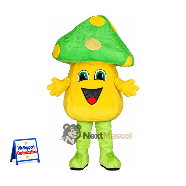 Mushroom Mascot Costume - Green, Yellow Spots