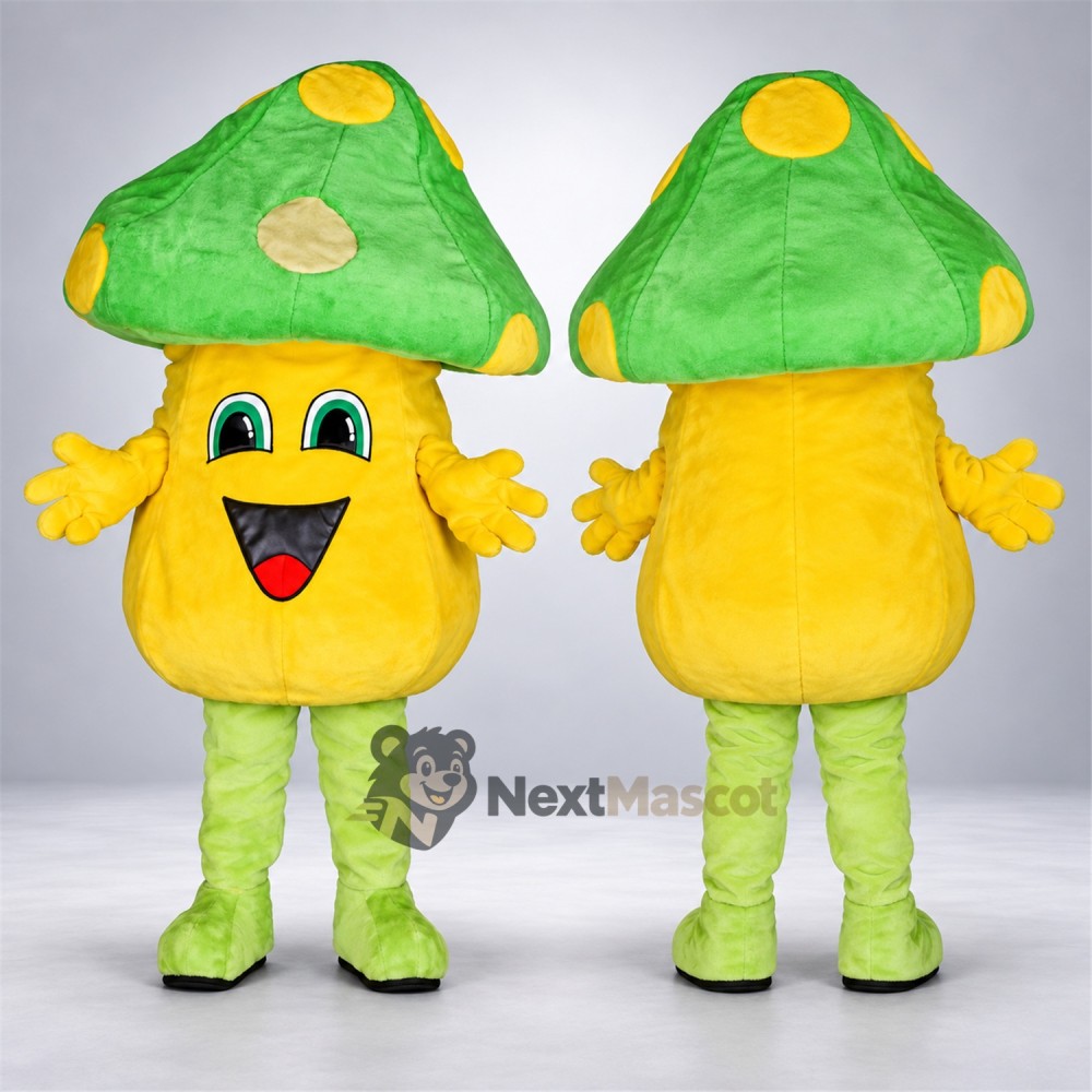 Mushroom Mascot Costume - Green, Yellow Spots Mushroom Mascot Costume - Green, Yellow Spots