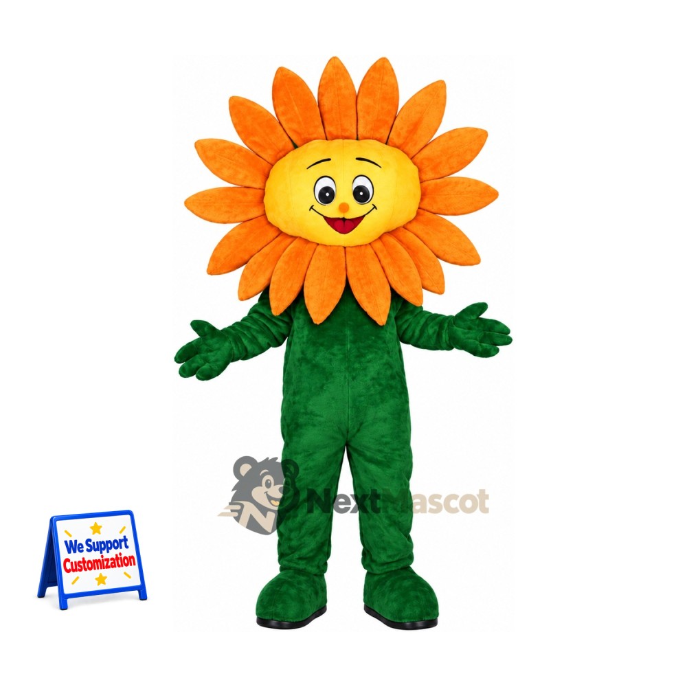 Sunflower Mascot Costume - Orange Petals and Green Body Sunflower Mascot Costume - Orange Petals and Green Body