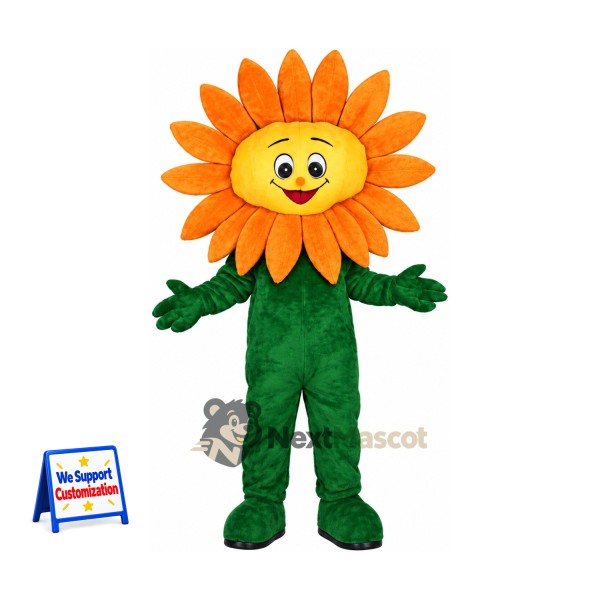 Sunflower Mascot Costume - Orange Petals and Green Body