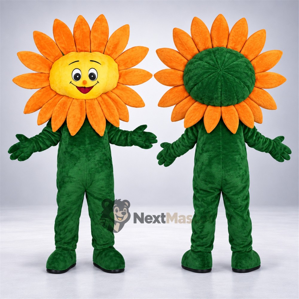 Sunflower Mascot Costume - Orange Petals and Green Body Sunflower Mascot Costume - Orange Petals and Green Body