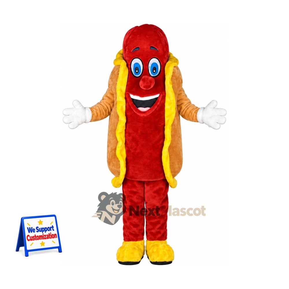 Hot Dog Mascot Costume - White Sleeves and Yellow Shoes Hot Dog Mascot Costume - White Sleeves and Yellow Shoes