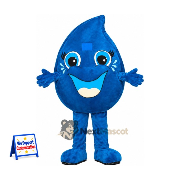 Water Drop Mascot Costume - Blue, White Teeth