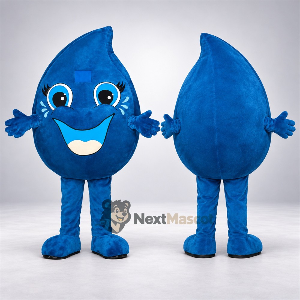 Water Drop Mascot Costume - Blue, White Teeth