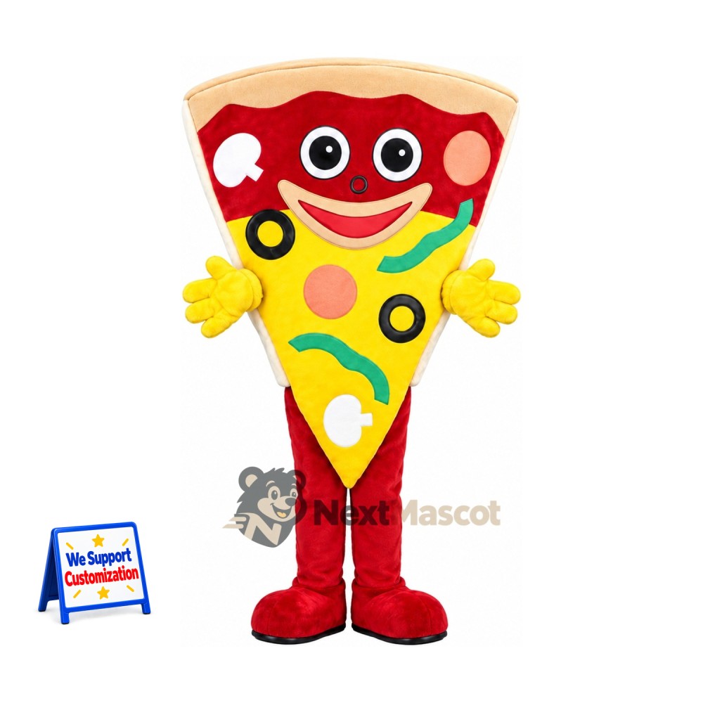 Pizza Slice Mascot Costume - Yellow Gloves and Red Legs Pizza Slice Mascot Costume - Yellow Gloves and Red Legs