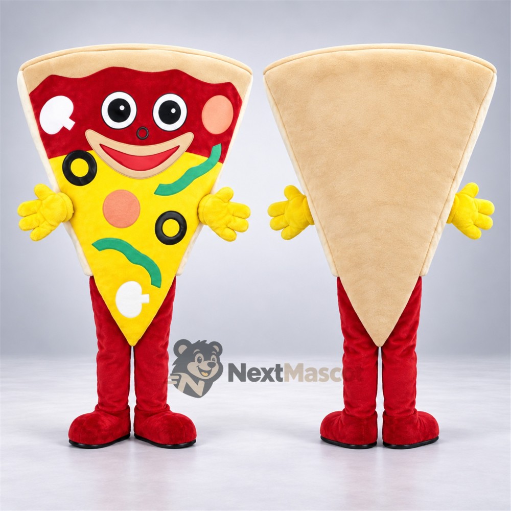 Pizza Slice Mascot Costume - Yellow Gloves and Red Legs Pizza Slice Mascot Costume - Yellow Gloves and Red Legs
