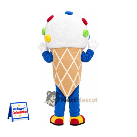 Ice Cream Cone Mascot Costume - Colorful Spots and Red Shoes for Food Festivals Ice Cream Cone Mascot Costume - Colorful Spots and Red Shoes for Food Festivals