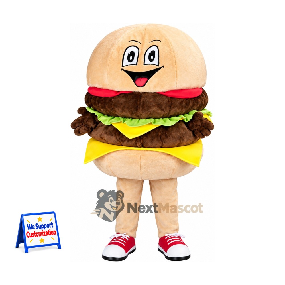 Burger Mascot Costume - Cream Legs and Red Sneakers Burger Mascot Costume - Cream Legs and Red Sneakers