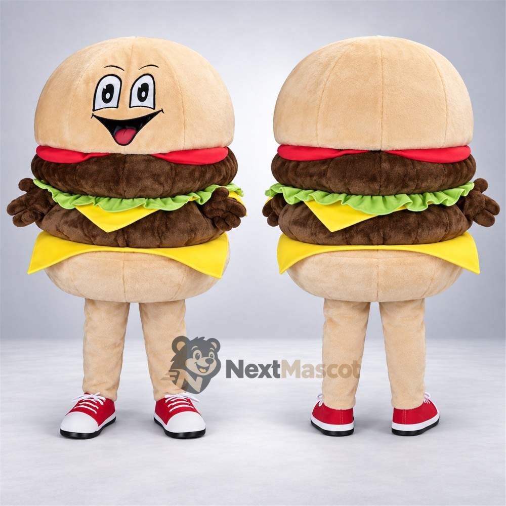 Burger Mascot Costume - Cream Legs and Red Sneakers Burger Mascot Costume - Cream Legs and Red Sneakers