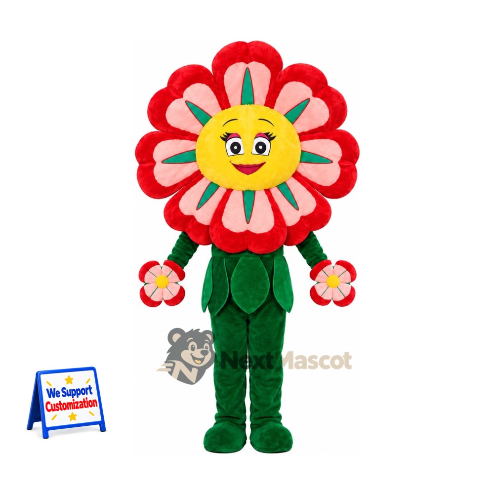 Flower Mascot Costume - Red and White for Parades Flower Mascot Costume - Red and White for Parades