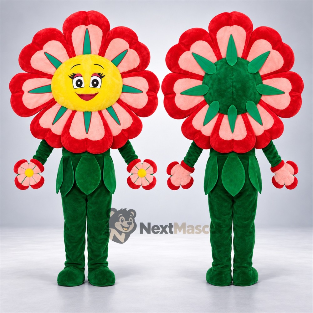 Flower Mascot Costume - Red and White for Parades Flower Mascot Costume - Red and White for Parades