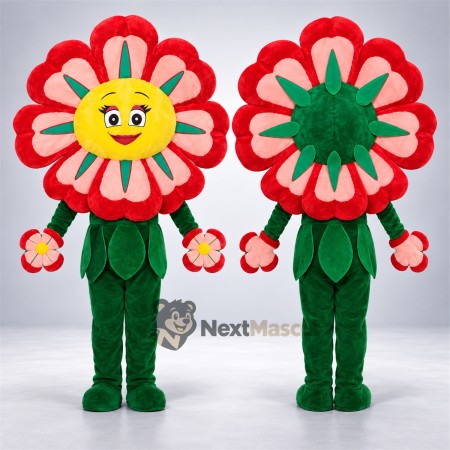 Flower Mascot Costume - Red and White for Parades Flower Mascot Costume - Red and White for Parades