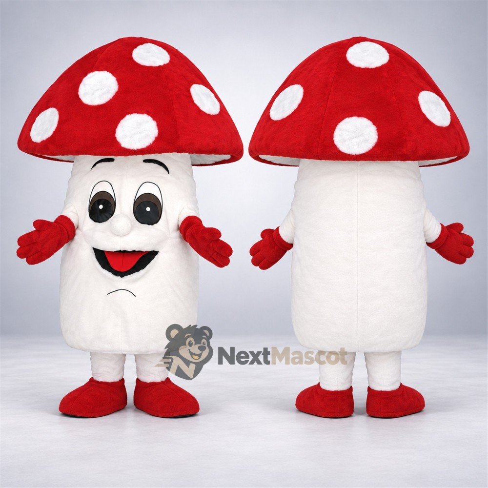 Mushroom Mascot Costume - Red, White Spots and Red Shoes Mushroom Mascot Costume - Red, White Spots and Red Shoes