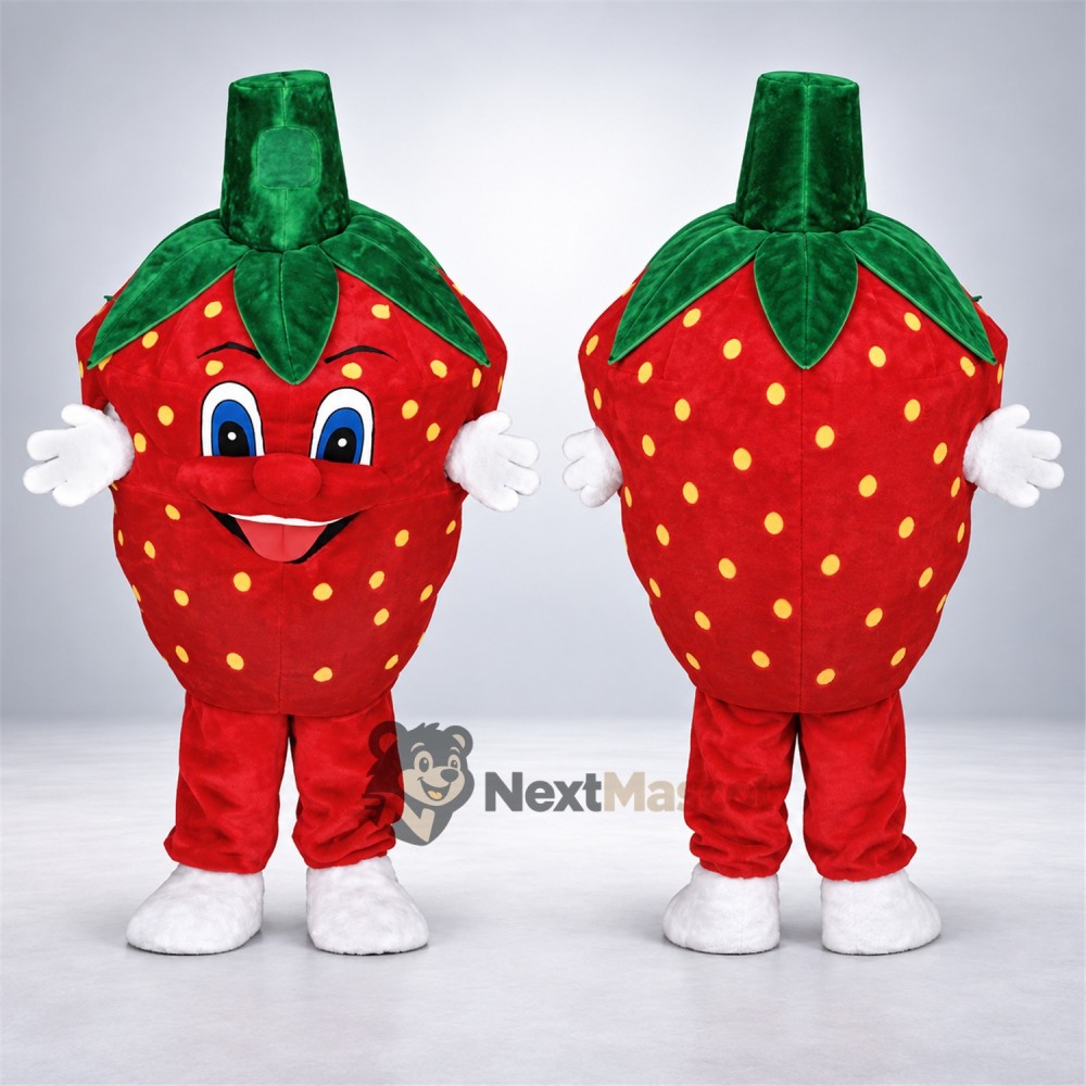 Strawberry Mascot Costume - Yellow Seeds and White Gloves Strawberry Mascot Costume - Yellow Seeds and White Gloves