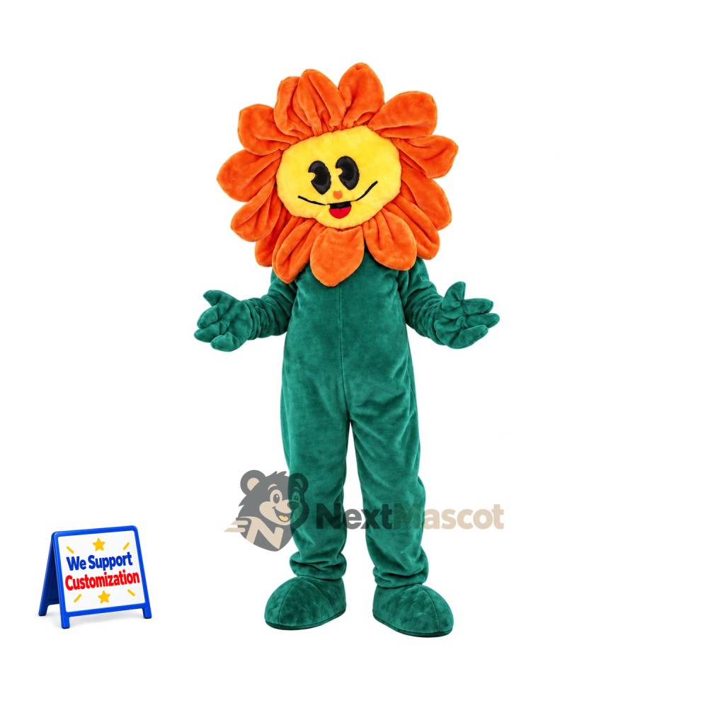 Flower Mascot Costume - Orange, Green Body for Parades Flower Mascot Costume - Orange, Green Body for Parades