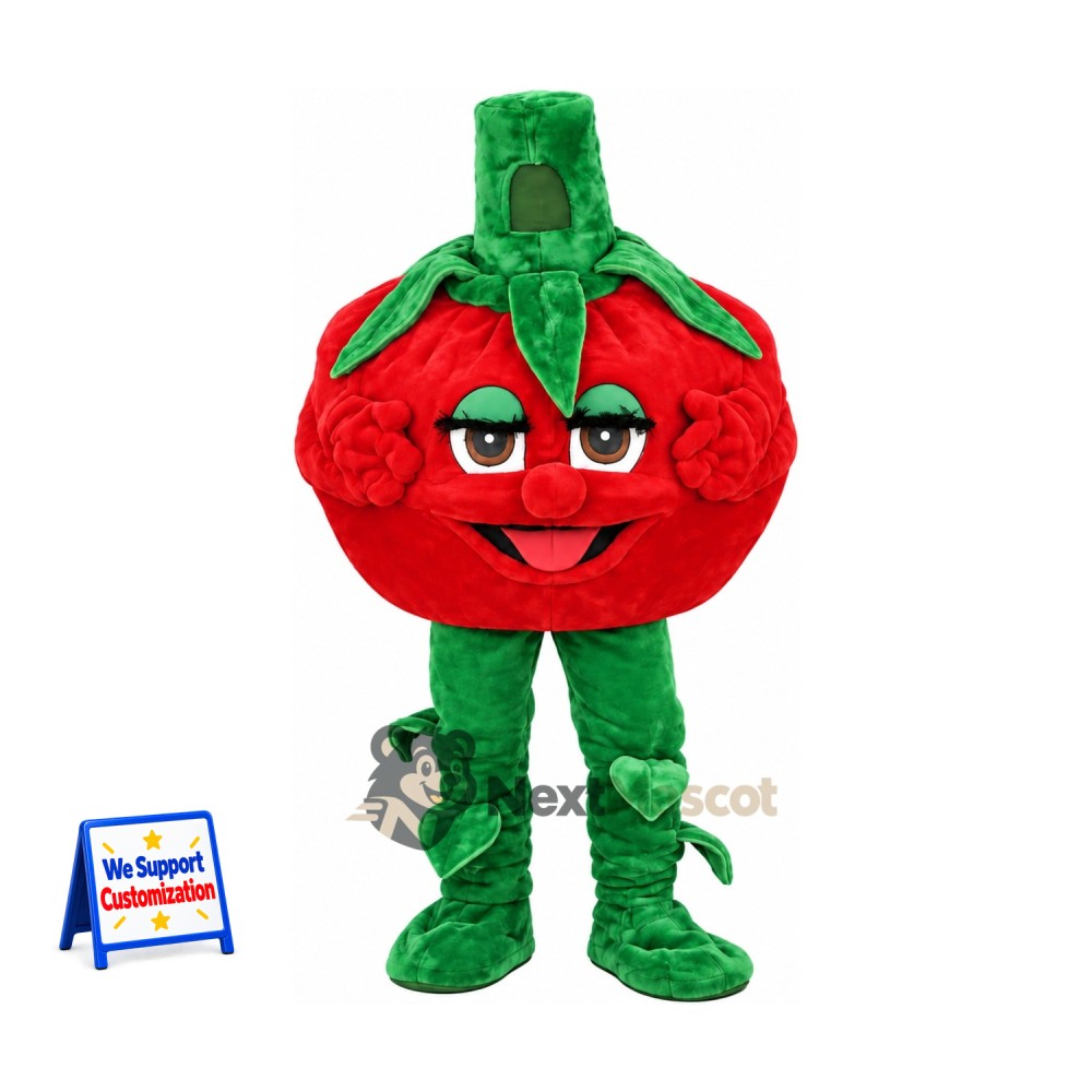 Tomato Mascot Costume - Glasses and Green Legs for Food Festivals Tomato Mascot Costume - Glasses and Green Legs for Food Festivals