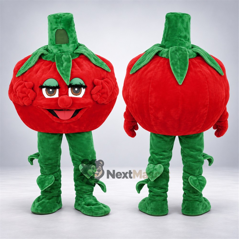 Tomato Mascot Costume - Glasses and Green Legs for Food Festivals Tomato Mascot Costume - Glasses and Green Legs for Food Festivals