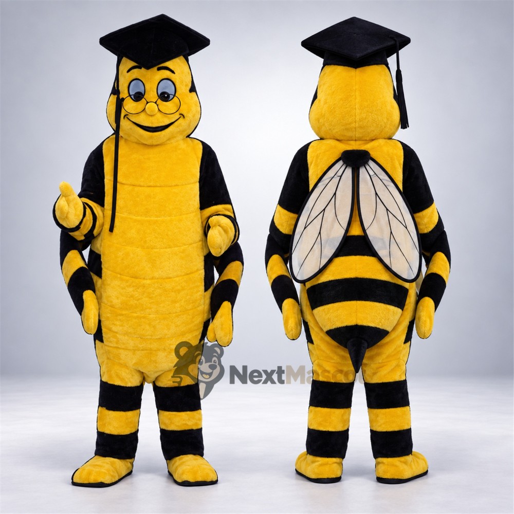 Bee Mascot Costume - Graduation Style, Black Cap Bee Mascot Costume - Graduation Style, Black Cap