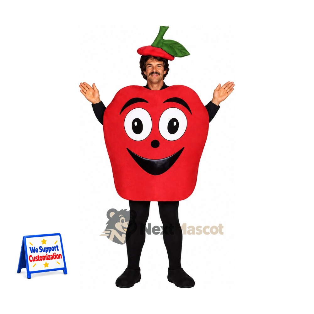 Apple Mascot Costume - Red, Open Face and Big Smile Apple Mascot Costume - Red, Open Face and Big Smile