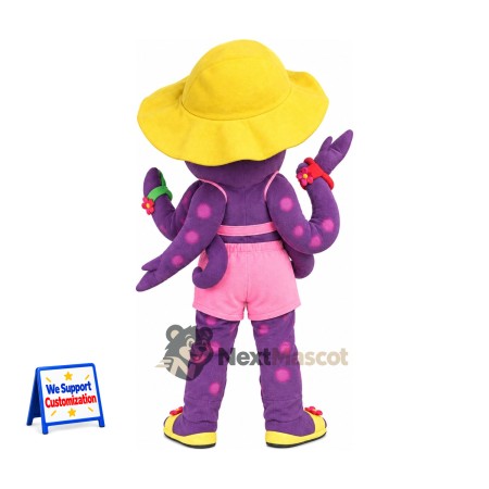 Octopus Mascot Costume - Purple, Yellow Hat Octopus Mascot Costume - Purple, Yellow Hat