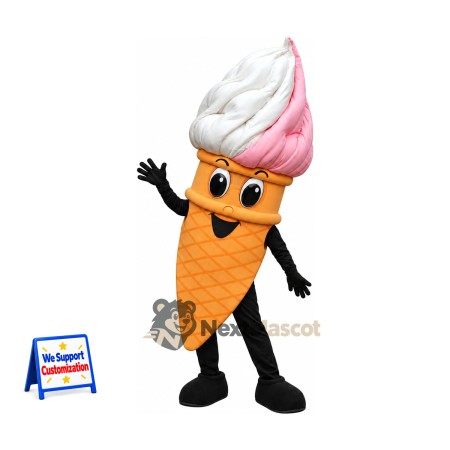 Ice Cream Cone Mascot Costume - Pink and White Ice Cream Cone Mascot Costume - Pink and White