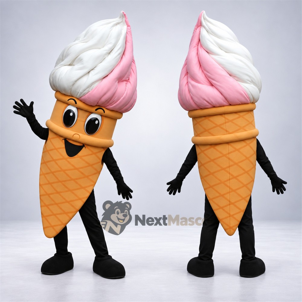 Ice Cream Cone Mascot Costume - Pink and White Ice Cream Cone Mascot Costume - Pink and White